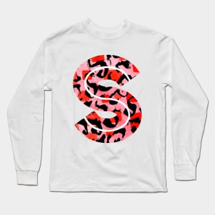 Letter S Watercolour Leopard Print Alphabet Red Long Sleeve T-Shirt